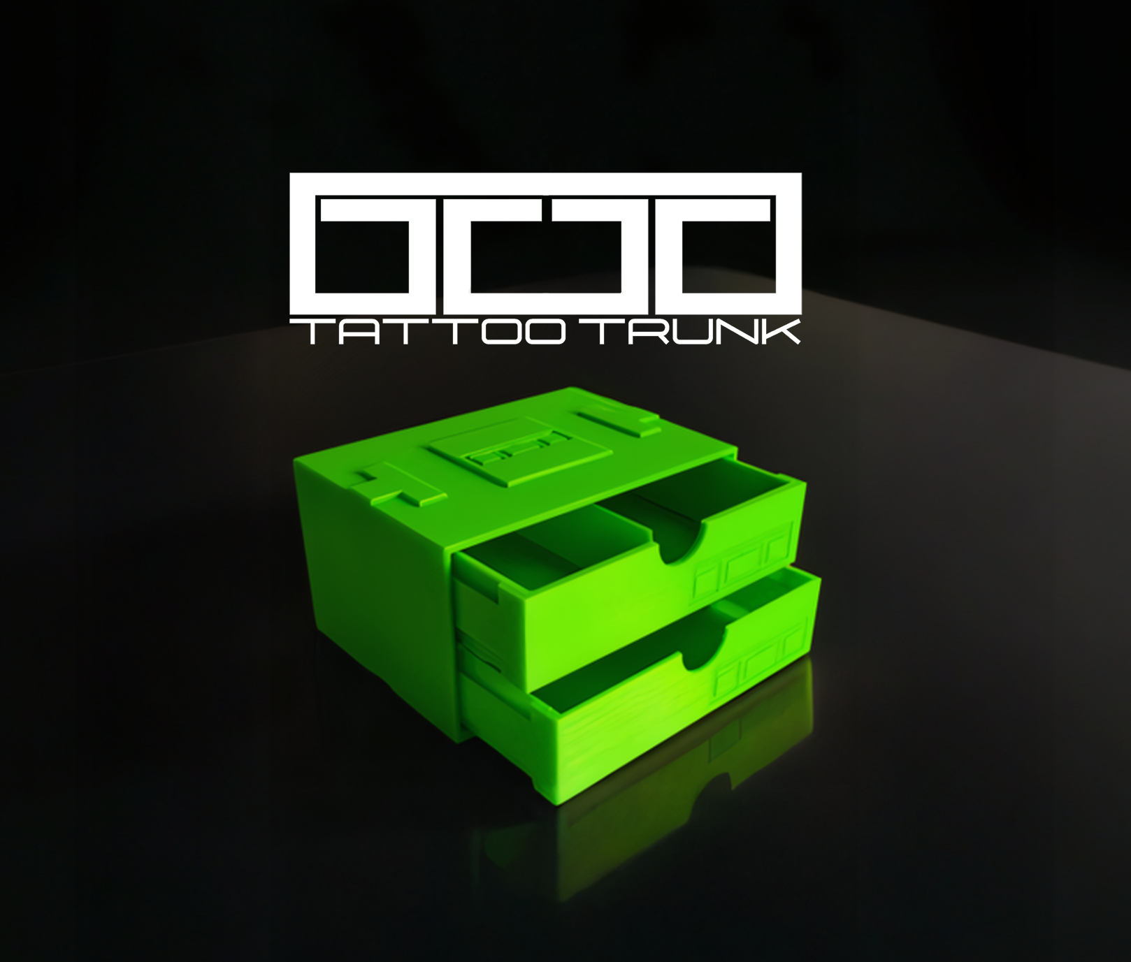 TattooTrunk TrunkBase with HalfDrawers in Electric Lime with Logo