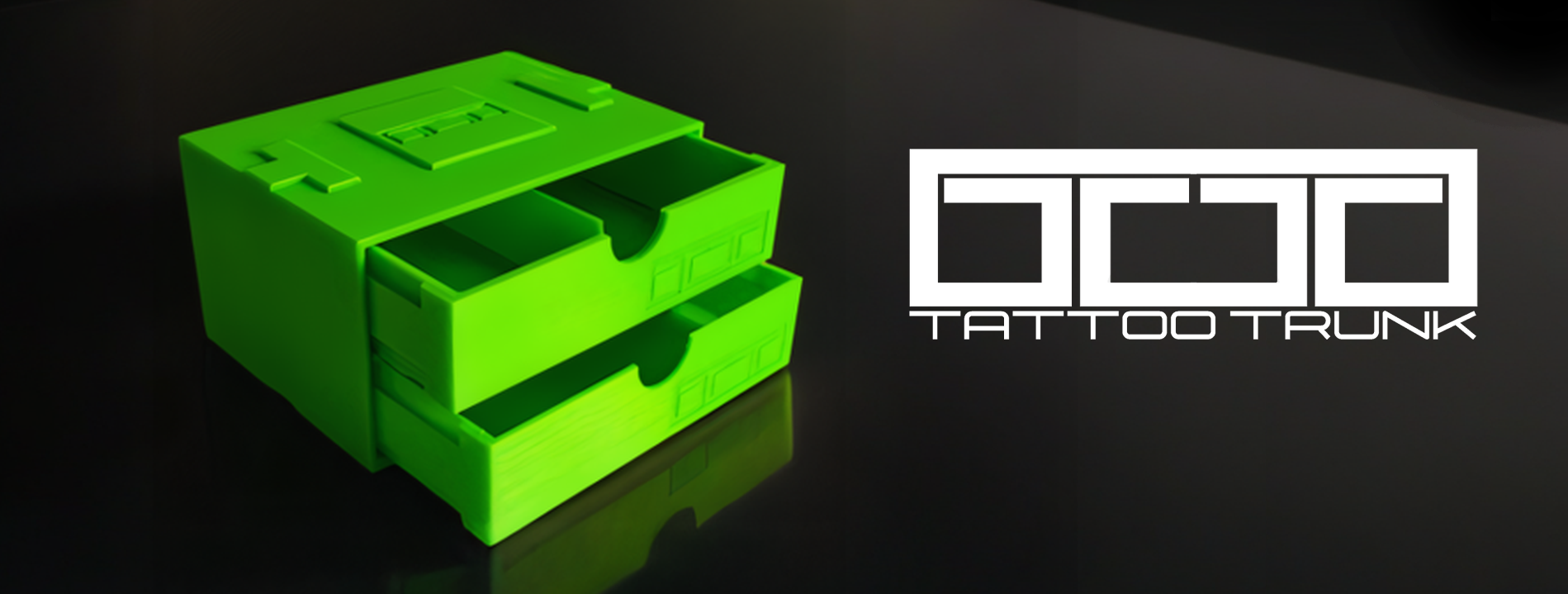 TattooTrunk TrunkBase with HalfDrawers in Electric Lime with Logo Horizontal